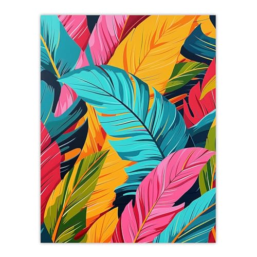 Artery8 Colourful Tropical Fronds Stylised Leaves Pattern Living Room Large Wall Art Poster Print Thick Paper 18X24 Inch von Artery8