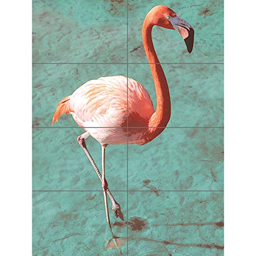 Artery8 Flamingo On Blue XL Giant Panel Poster (8 Sections) Blau von Artery8