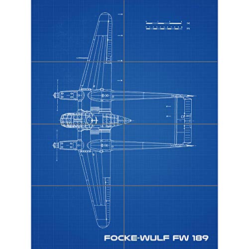 Artery8 Focke-Wulf FW 189 German Plane Blueprint Plan XL Giant Panel Poster (8 Sections) Deutsche Ebene Blau von Artery8