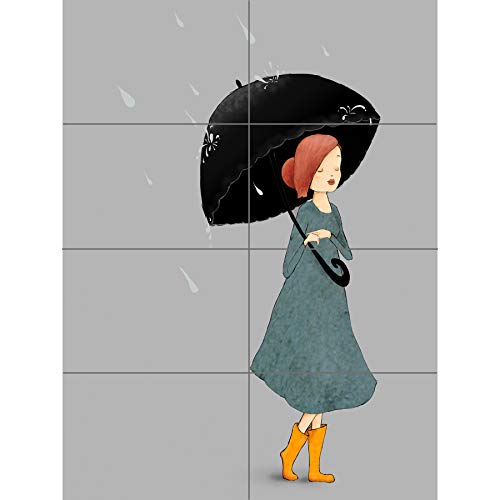 Artery8 Girl In Rain Illustration XL Giant Panel Poster (8 Sections) Mädchen Regen von Artery8