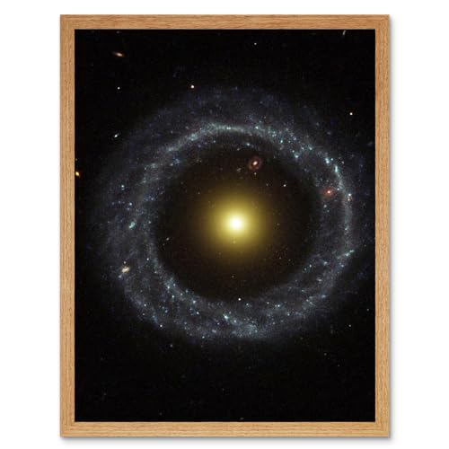 Artery8 Hubble Space Telescope Image Ring of Hot Blue Stars Pinwheels Around Yellow Nucleus of Hoag's Object Galaxy Art Print Framed Poster Wall Decor 12x16 inch von Artery8