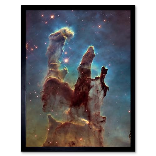 Artery8 Hubble Space Telescope Image WFC3/UVIS M16 Blue Haze 2014 The Pillars of Creation Eagle Nebula Silhouettes of Stars Dust and Gas Art Print Framed Poster Wall Decor 12x16 inch von Artery8