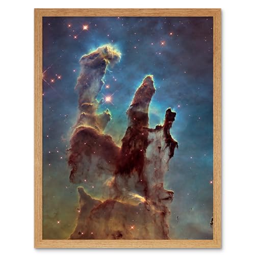 Artery8 Hubble Space Telescope Image WFC3/UVIS M16 Blue Haze 2014 The Pillars of Creation Eagle Nebula Silhouettes of Stars Dust and Gas Art Print Framed Poster Wall Decor 12x16 inch von Artery8