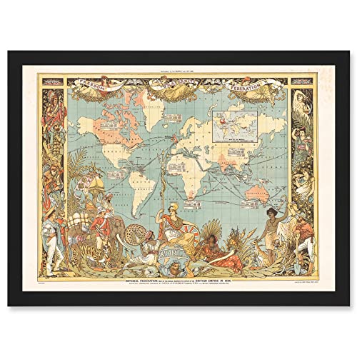 Artery8 Kunstdruck mit Bild des britischen Imperiums der Welt des Kolonialen Brittanien, gerahmt, A3 von Artery8