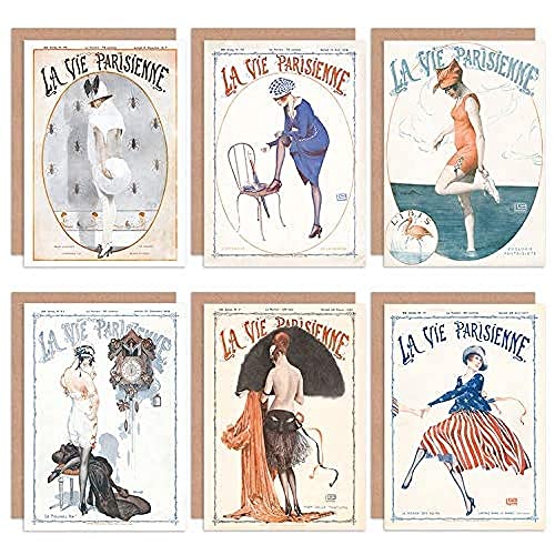 Artery8 La Vie Parisienne French Woman Ibis Cuckoo Clock War Greeting Cards With Envelopes Pack of 6 Französisch Frau Krieg von Artery8
