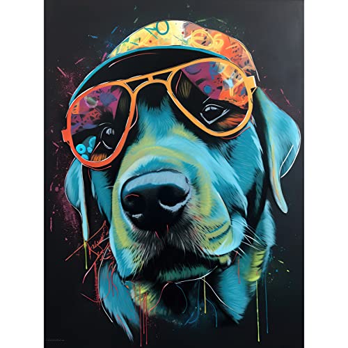 Artery8 Labrador Retriever with Sunglasses and Hat Art Print Canvas Premium Wall Decor Poster Mural von Artery8