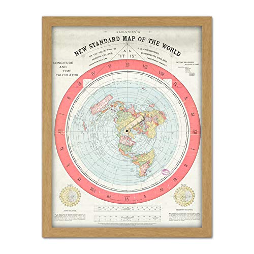 Artery8 Map Gleason 1892 World Time Calculator Flat Earth Artwork Framed Wall Art Print 18X24 Inch Karte Welt Wand von Artery8