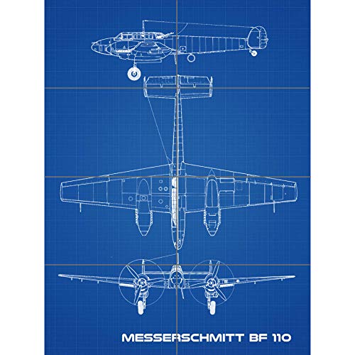 Artery8 Messerschmitt Bf 110 Fighter Bomber Blueprint Plan XL Giant Panel Poster (8 Sections) Kämpfer Blau von Artery8