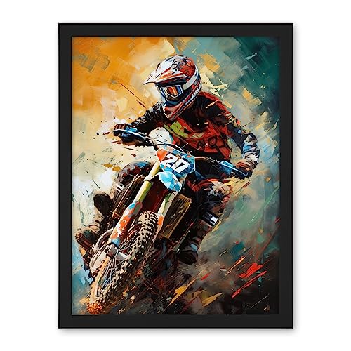 Artery8 Motocross Race Driver Sport Action Shot Painting Artwork Framed Wall Art Print 18X24 Inch von Artery8