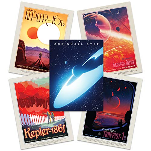 Artery8 NASA Space Grand Tour Travel Exploration Exoplanet Art Print Poster Home Decor Premium Pack of 5 - includes Custom 50th Anniversary Apollo 11 Moon Landing Print Platz Reise Zuhause Deko Mond von Artery8
