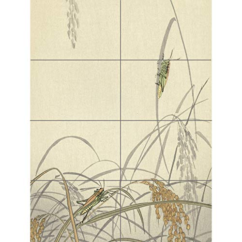 Artery8 Ohara Koson Grasshoppers On Rice Plants Painting XL Giant Panel Poster (8 Sections) Pflanze Gemälde von Artery8