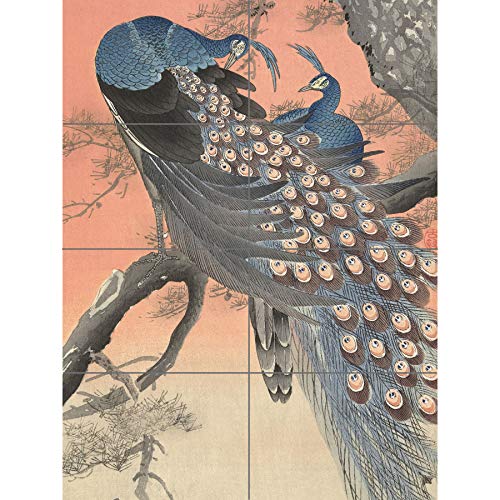 Artery8 Ohara Koson Two Peacocks On Tree Branch Painting XL Giant Panel Poster (8 Sections) Baum Gemälde von Artery8