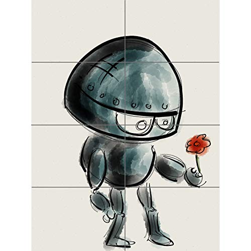Artery8 Robot With Flower Illustration XL Giant Panel Poster (8 Sections) Blume von Artery8