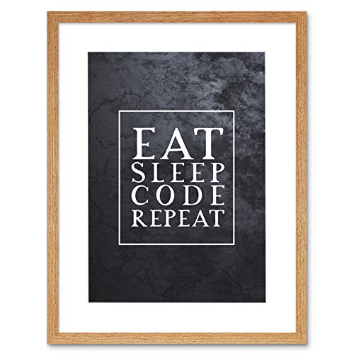 Artery8 Schiefer Zitat Eat Sleep Code wiederholen Gerahmter Kunstdruck 30x40 cm von Artery8