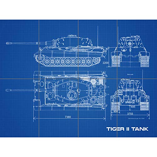 Artery8 Tiger II Panzerkampfwagen Heavy Tank Blueprint Plan XL Giant Panel Poster (8 Sections) Panzer Blau von Artery8