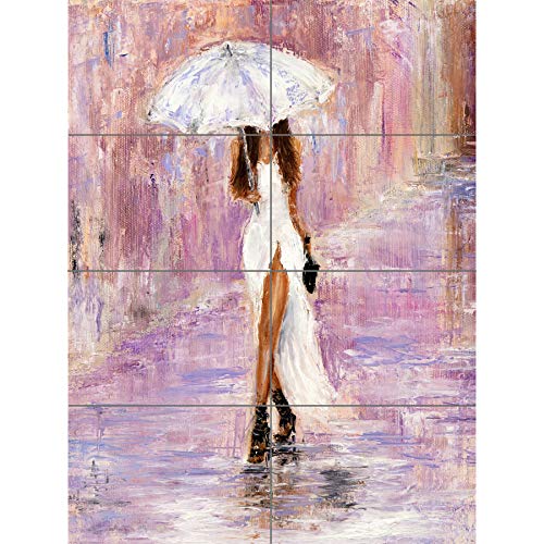 Artery8 Frau im Regen mit Regenschirm Kunstplakat Großer mehrteiliger Druck von Artery8