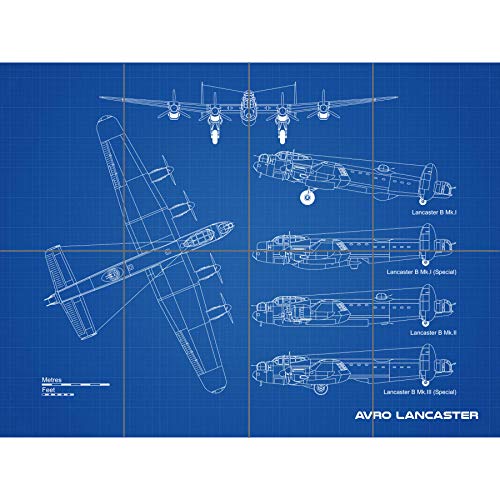 Avro Lancaster Bomber Aircraft Plane Blueprint Plan XL Giant Panel Poster (8 Sections) Ebene Blau von Artery8