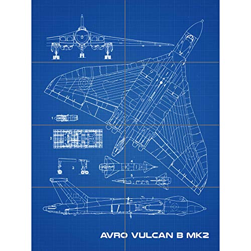 Avro Vulcan Strategic Bomber Aircraft Blueprint Plan XL Giant Panel Poster (8 Sections) Blau von Artery8