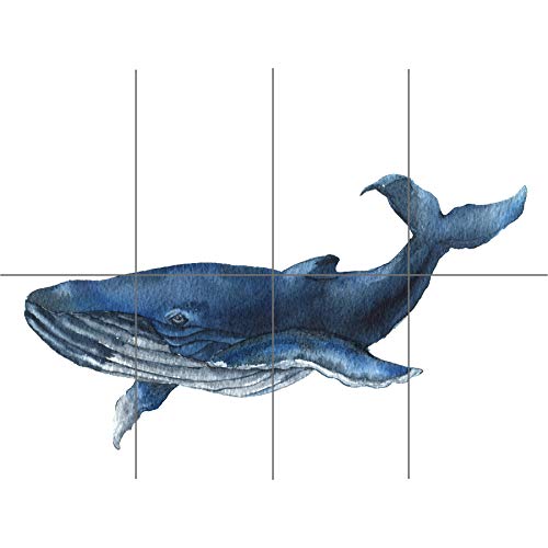 Artery8 Blue Whale Watercolour XL Giant Panel Poster (8 Sections) Blau Aquarell von Artery8