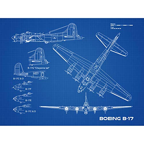 Boeing B-17 Flying Fortress Flugzeug-Blaudruck Plan Kunstdruck Leinwand Premium Wanddekoration Poster Wandbild von Artery8