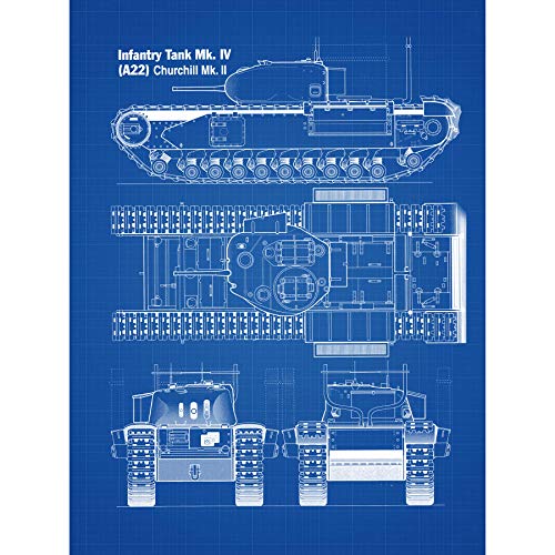 Artery8 Churchill British Heavy Tank Mark II Blueprint Plan Large Wall Art Poster Print Thick Paper 18X24 Inch Kirche britisch Panzer Blau Wand Poster drucken von Artery8