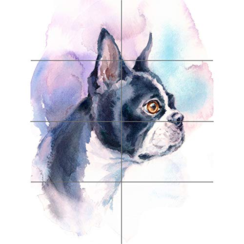 Dog Boston Terrier Watercolour XL Giant Panel Poster (8 Sections) Aquarell von Artery8