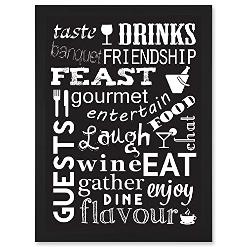 Artery8 Drink Food Feast Wine Kitchen Words Black Quote Artwork Framed Wall Art Print A4 von Artery8