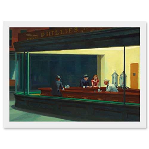 Artery8 Edward Hopper Nighthawks Iconic Painting Artwork Framed A3 Wall Art Print Nacht Bild Mauer von Artery8