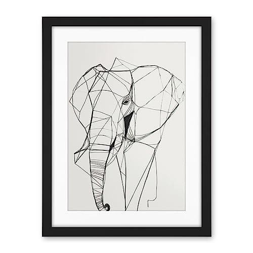 Elephant Simple Polygon Line Drawing Illustration Artwork Framed Wall Art Print 18X24 Inch von Artery8