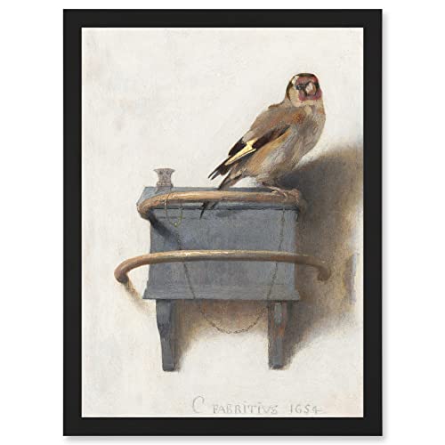 Artery8 Fabritius The Goldfinch Bird Animal Nature Painting A4 Artwork Framed Wall Art Print Vogel Tier Natur Bild Mauer von Artery8