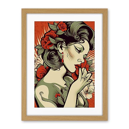 Artery8 Femme Fatale Roses Pin Up Rockabilly Americana 50s Artwork Framed Wall Art Print 18X24 Inch von Artery8