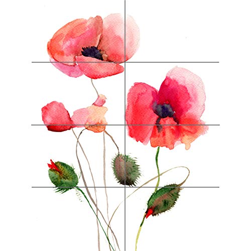 Artery8 Flower Poppies Watercolour XL Giant Panel Poster (8 Sections) Blume Aquarell von Artery8