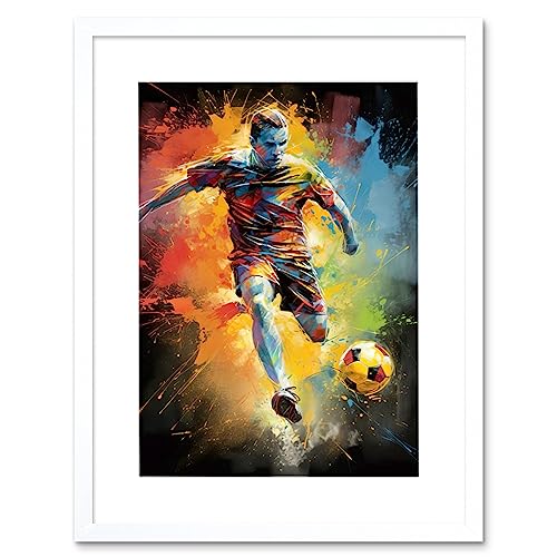 Artery8 Footballer About to Kick the Ball Vibrant Portrait Artwork Framed Wall Art Print 12X16 Inch von Artery8