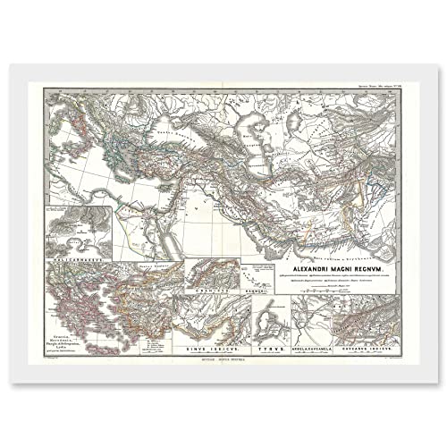 Geography Map Illustrated Antique Empire Alexander Great Mediterranean Artwork Framed A3 Wall Art Print von Artery8
