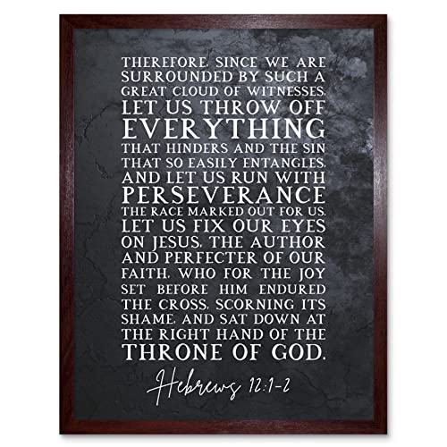 Artery8 Hebrews 12:1-2 Let Us Fix Our Eyes on Jesus Christian Bible Verse Quote Scripture Typography Art Print Framed Poster Wall Decor 12x16 inch von Artery8
