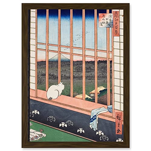 Hiroshige Asakusa Fields 100 Views Edo Cat Vintage Japanese Painting Artwork Framed Wall Art Print A4 von Artery8