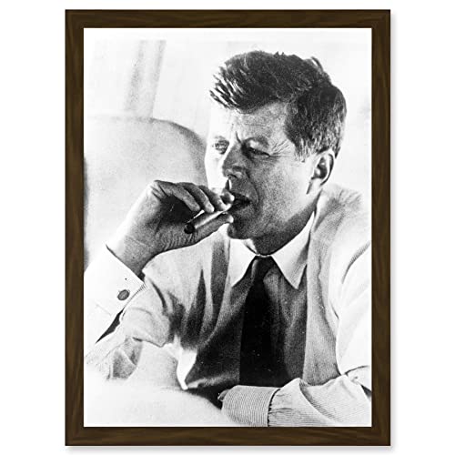 JFK John F Kennedy Smoking Cigar US President Picture A4 Artwork Framed Wall Art Print Rauchen Präsident Bild Mauer von Artery8