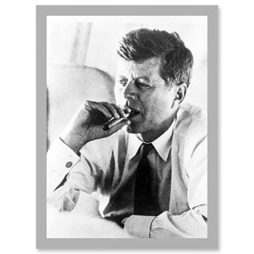 JFK John F Kennedy Smoking Cigar US President Picture A4 Artwork Framed Wall Art Print Rauchen Präsident Bild Mauer von Artery8