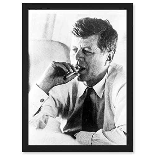 Artery8 JFK John F Kennedy Smoking Cigar US President Picture A4 Artwork Framed Wall Art Print Rauchen Präsident Bild Mauer von Artery8