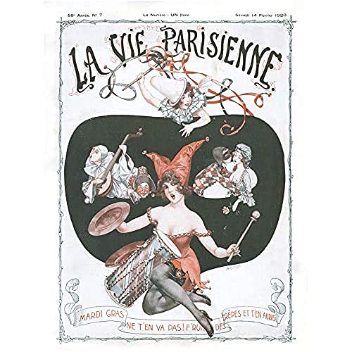 La Vie Parisienne Mardi Gras 1920 Zeitschriftenabdeckung, Kunstdruck auf Leinwand, Premium-Wanddekoration, Poster Wandbild von Artery8