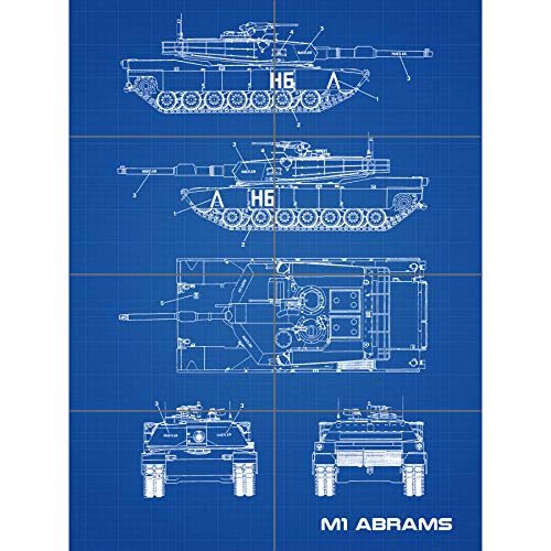 M1 Abrams American Main Battle Tank Blueprint Plan XL Giant Panel Poster (8 Sections) amerikanisch Schlacht Panzer Blau von Artery8