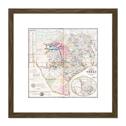 Map Antique 1849 De Cordova Texas State USA Replica 8X8 Inch Square Wooden Framed Wall Art Print Picture with Mount von Artery8