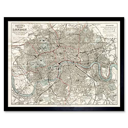 Artery8 Map Bacon 1883 London City England Plan Chart Art Print Framed Poster Wall Decor 12x16 inch Karte Stadt Wand Deko von Artery8