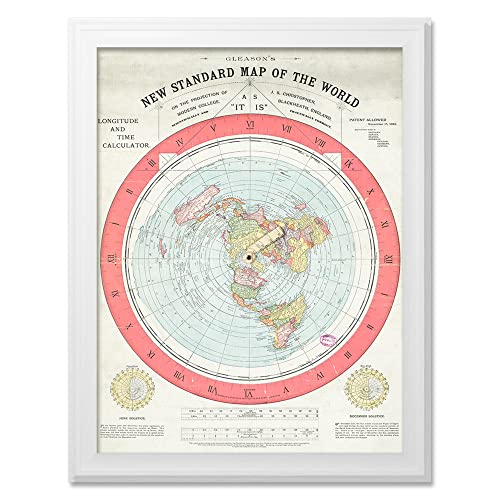 Map Gleason 1892 World Time Calculator Flat Earth Art Print Premium Framed Poster Wall Decor 12X16 Inch Spoon Moulding von Artery8