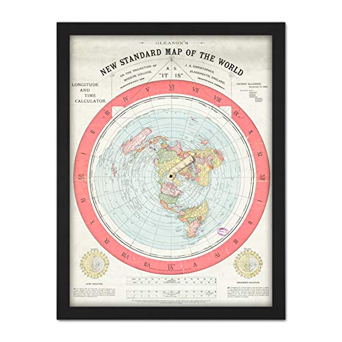 Map Gleason 1892 World Time Calculator Flat Earth Artwork Framed Wall Art Print 18X24 Inch Karte Welt Wand von Artery8