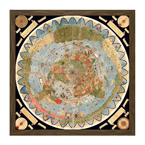 Artery8 Map Monte 1587 Composite World Pictorial Chart Square Wooden Framed Wall Art Print Picture 16X16 Inch Karte Welt Holz Wand Bild von Artery8