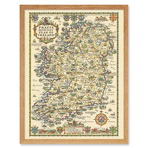 Artery8 Map Taylor 1933 Pratts High Test Plan Ireland Art Print Framed Poster Wall Decor 12x16 inch Karte Irland Wand Deko von Artery8