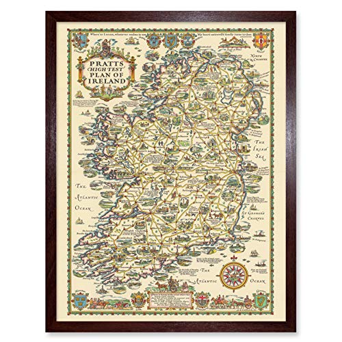 Map Taylor 1933 Pratts High Test Plan Ireland Art Print Framed Poster Wall Decor 12x16 inch Karte Irland Wand Deko von Artery8