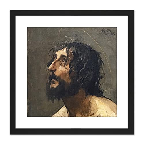 Artery8 Martin Henri Self Portrait As John Baptist Painting 9X9 Inch Square Wooden Framed Wall Art Print Picture with Mount von Artery8