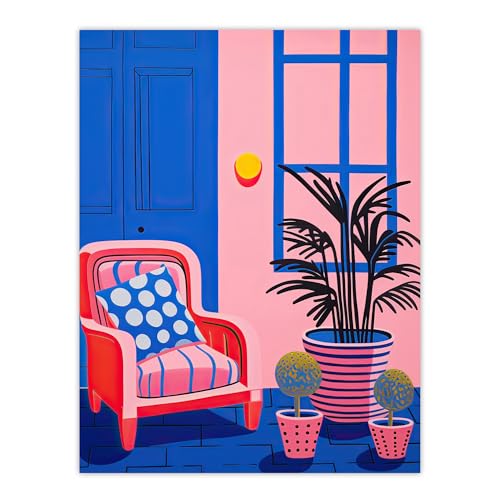 My Favourite Place Graphic Painting Pink Blue Cosy Armchair and Potted Plants Unframed Wall Art Print Poster Home Decor Premium von Artery8